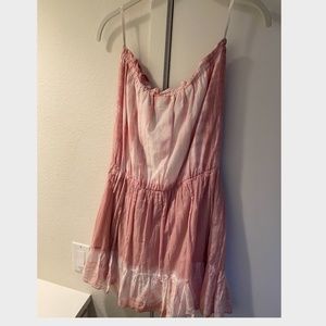 pink tie dye strapless cotton dress